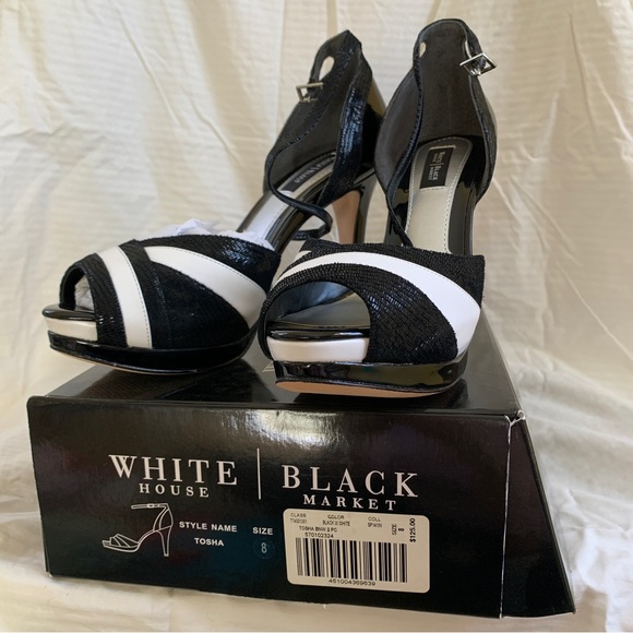 White House Black Market 'Tosha' peep-toe ankle strap platform heels 8 like new - Picture 2 of 16